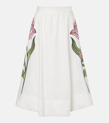Jupe midi en lin à broderie | Farm Rio