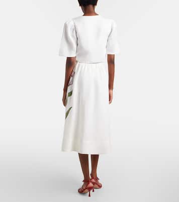 Jupe midi en lin à broderie | Farm Rio