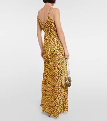 Robe longue en satin à motif léopard | Rabanne
