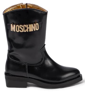 Logo patent leather cowboy boots | Moschino Kids