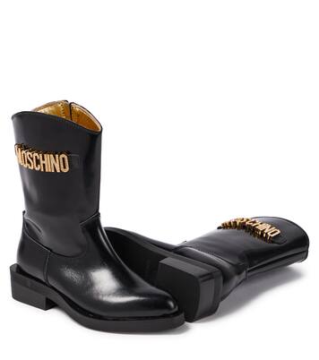 Logo patent leather cowboy boots | Moschino Kids