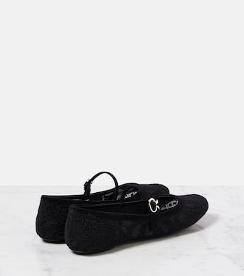 MJ皮革边饰蕾丝芭蕾舞平底鞋 | Gianvito Rossi