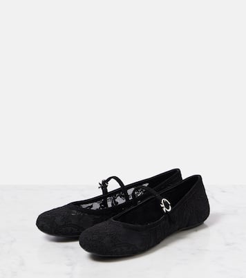 MJ皮革边饰蕾丝芭蕾舞平底鞋 | Gianvito Rossi