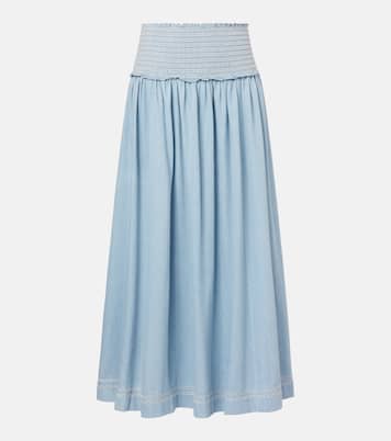 Ascension shirred denim midi skirt | Zimmermann