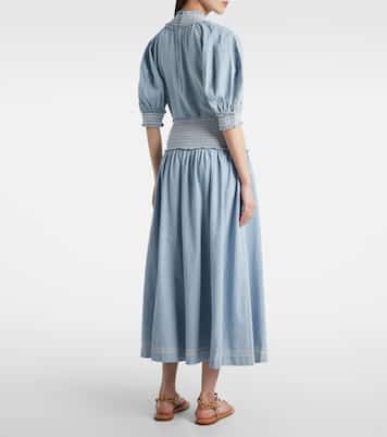 Ascension shirred denim midi skirt | Zimmermann
