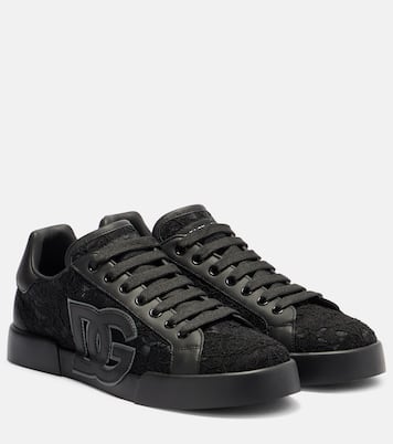 Portofino lace-trimmed leather sneakers | Dolce&Gabbana