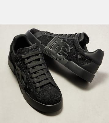 Portofino lace-trimmed leather sneakers | Dolce&Gabbana