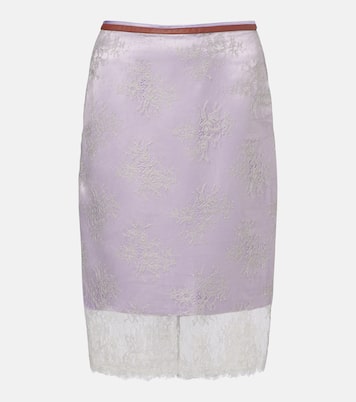 Embroidered leather-trimmed lace midi skirt | Jacques Wei