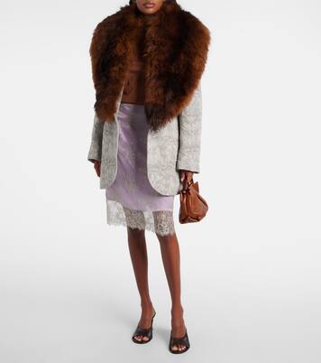 Embroidered leather-trimmed lace midi skirt | Jacques Wei