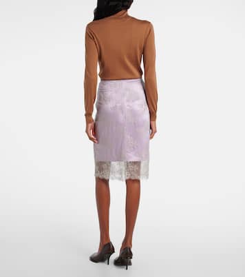 Embroidered leather-trimmed lace midi skirt | Jacques Wei