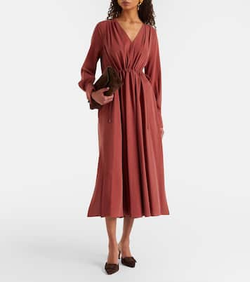 Full gathered silk canvas midi dress | Max Mara