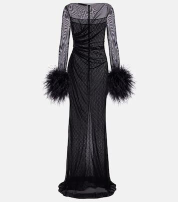 GG feather-trimmed sheer gown | Gucci
