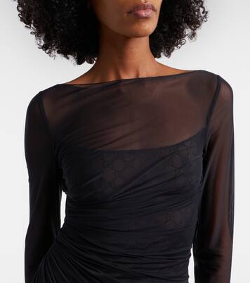 GG feather-trimmed sheer gown | Gucci