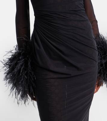 GG feather-trimmed sheer gown | Gucci