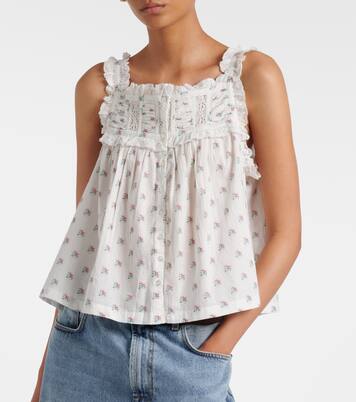 Fidella floral lace-trimmed cotton top  | Dôen
