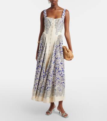 Printed linen-blend dress | Alémais
