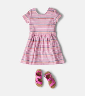 Logo striped cotton jersey dress | Versace Kids
