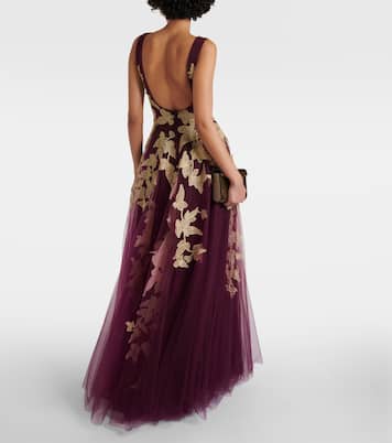 Robe longue en tulle à fleurs | Costarellos