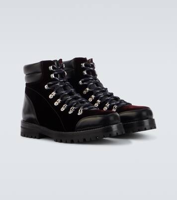 Janka leather-trimmed velvet combat boots | Manolo Blahnik