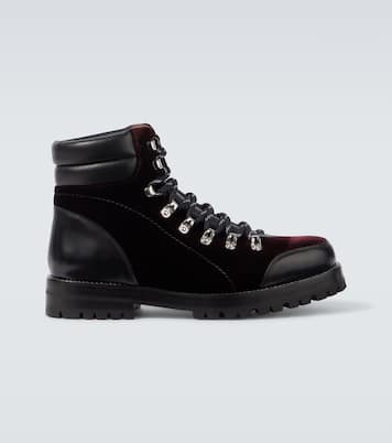 Janka leather-trimmed velvet combat boots | Manolo Blahnik