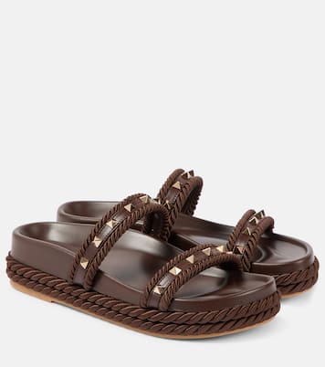 Rockstud Torchon leather-trimmed sandals | Valentino Garavani