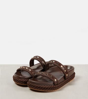 Rockstud Torchon leather-trimmed sandals | Valentino Garavani