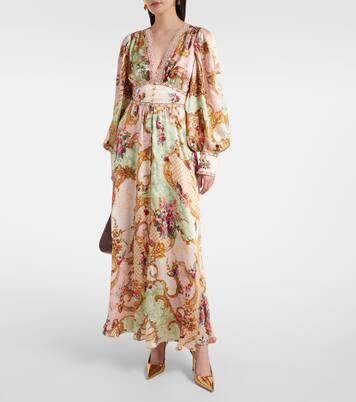 Robe longue imprimée en soie à ornements | Camilla