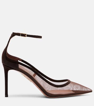 Love Affair 85 suede-trimmed mesh pumps | Aquazzura