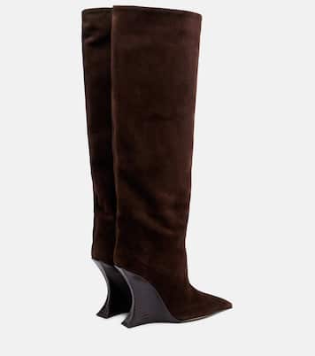 Nina suede knee-high wedge boots | Paris Texas