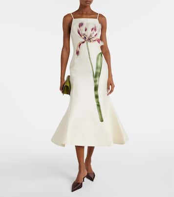 Regina floral wool and silk midi dress | Leo Lin