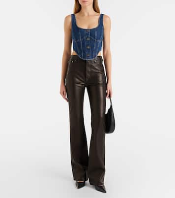 Cropped-Top aus Denim mit Kristallen | Self-Portrait