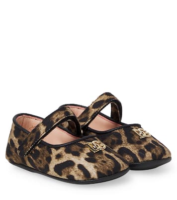 Baby leather-trimmed leopard-print ballet flats | Dolce&Gabbana Kids