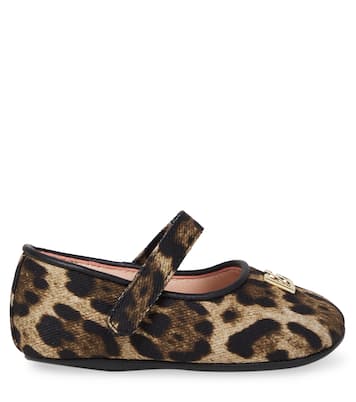 Baby leather-trimmed leopard-print ballet flats | Dolce&Gabbana Kids
