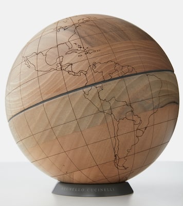 Laser-cut walnut globe | Brunello Cucinelli
