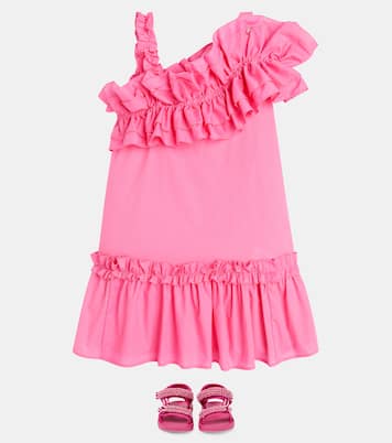 Ruffled asymmetric cotton dress | Monnalisa