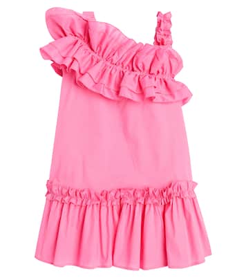 Ruffled asymmetric cotton dress | Monnalisa
