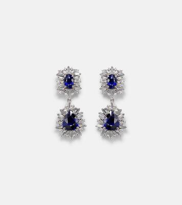 18kt white gold drop earrings with diamonds and sapphire | Suzanne Kalan