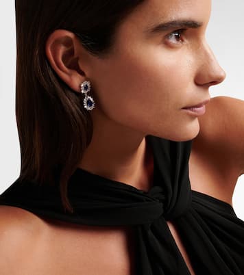 18kt white gold drop earrings with diamonds and sapphire | Suzanne Kalan