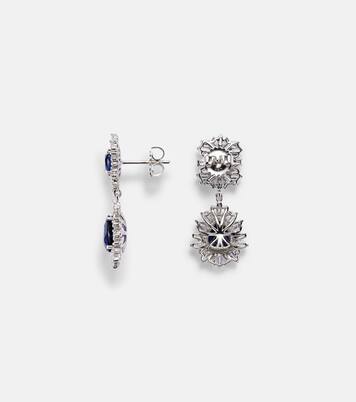 18kt white gold drop earrings with diamonds and sapphire | Suzanne Kalan