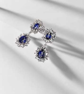 18kt white gold drop earrings with diamonds and sapphire | Suzanne Kalan