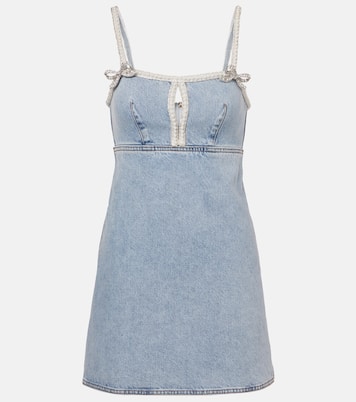 Embellished bow-detail denim minidress | Self-Portrait