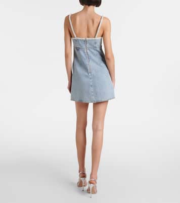 Embellished bow-detail denim minidress | Self-Portrait