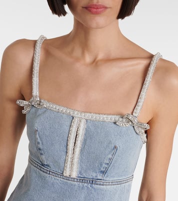 Embellished bow-detail denim minidress | Self-Portrait