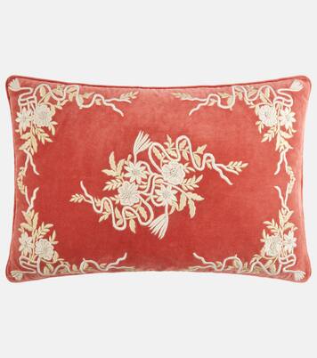 Embroidered cotton velvet cushion | Les-Ottomans