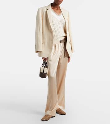 Perforated suede-trimmed leather penny loafers | Brunello Cucinelli