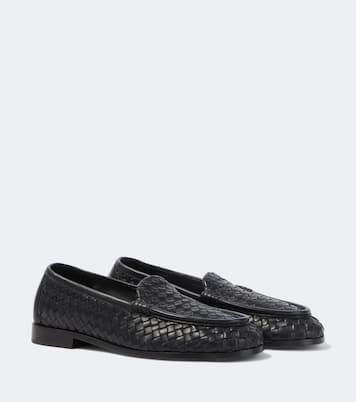 Silenzio Intrecciato leather loafers in black - Bottega Veneta