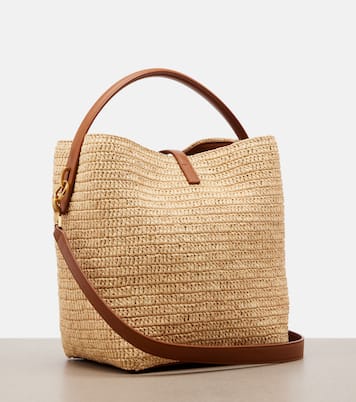 Le 37 leather-trimmed raffia bucket bag | Saint Laurent