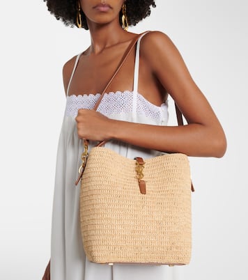 Le 37 leather-trimmed raffia bucket bag | Saint Laurent