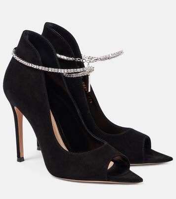 Crystal-embellished suede peep-toe pumps | Gianvito Rossi