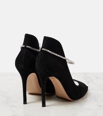 Crystal-embellished suede peep-toe pumps | Gianvito Rossi